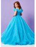 Spaghetti Straps Turquoise Organza Newest Flower Girl Dress